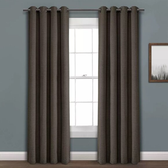 Lush Decor Faux Linen Absolute Blackout Single Charcoal Curtain Panel 52" x 84" - Picture 1 of 7